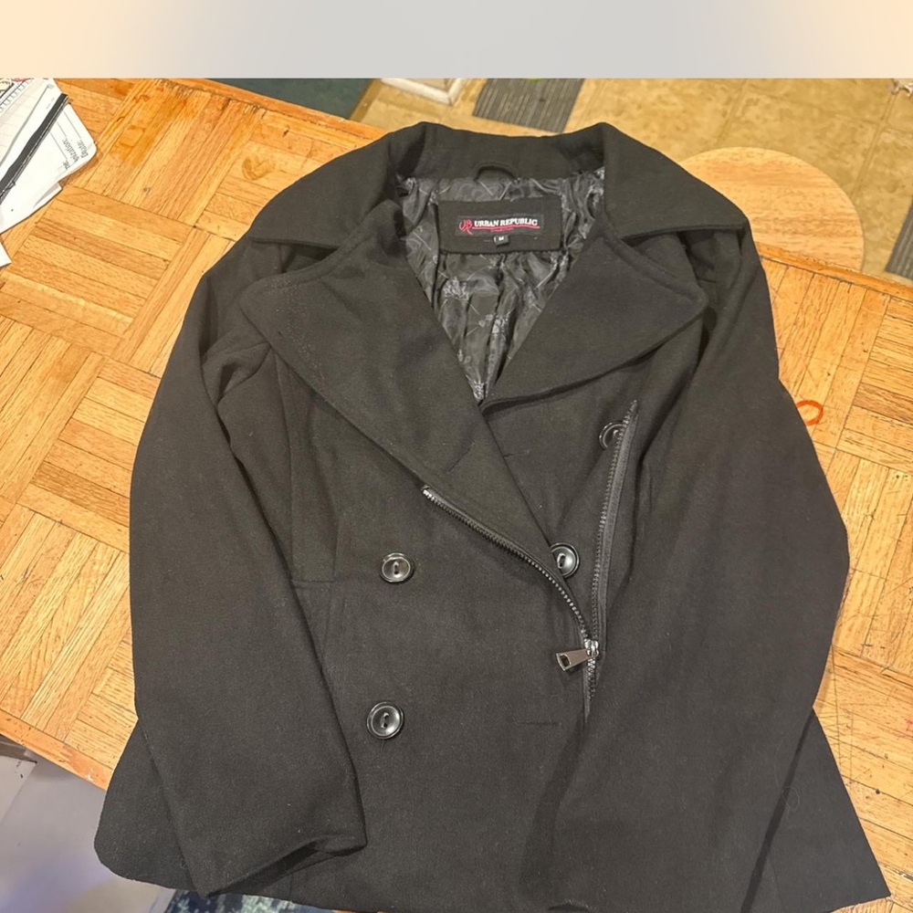 Urban Republic Women's Double-Breasted Black Peacoat